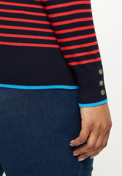 POLO - Plus Elena breton stripe sweater - navy & red 