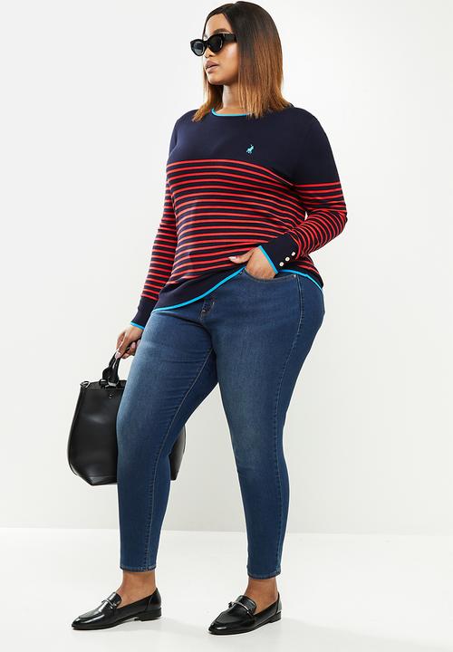 POLO - Plus Elena breton stripe sweater - navy & red 