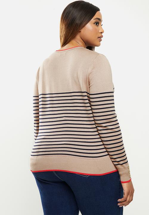 POLO - Plus Elena breton stripe sweater - camel & navy 