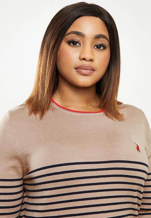 POLO - Plus Elena breton stripe sweater - camel & navy 
