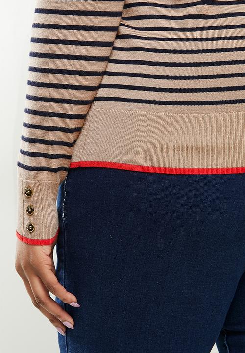 POLO - Plus Elena breton stripe sweater - camel & navy 