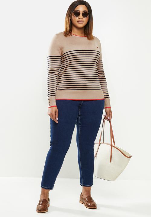 POLO - Plus Elena breton stripe sweater - camel & navy 