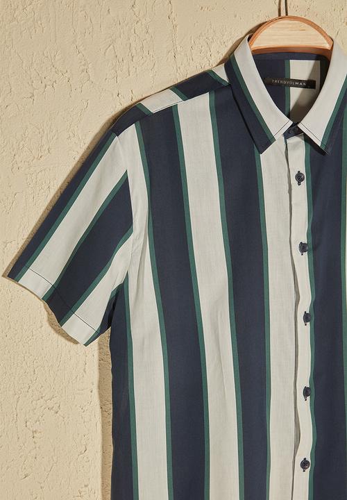 Trendyol - Thick stripe short sleeve shirt - navy & white 