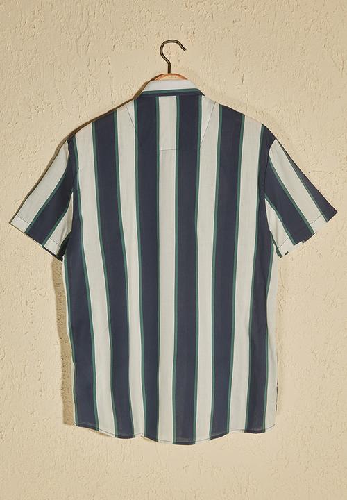Trendyol - Thick stripe short sleeve shirt - navy & white 