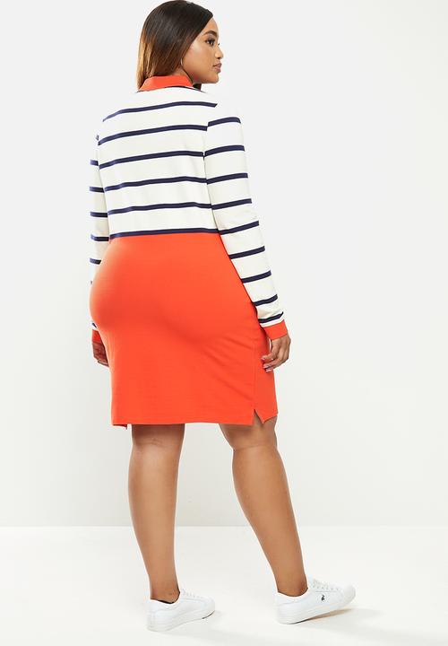 POLO - Plus stripe long sleeve golfer dress - orange