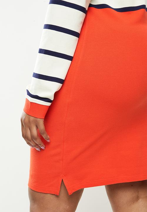 POLO - Plus stripe long sleeve golfer dress - orange