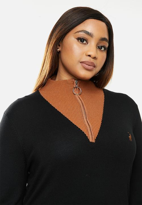 POLO - Plus Eliana chevron dress - black
