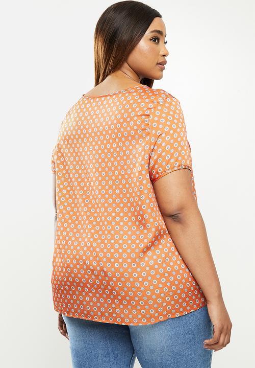 POLO - Plus Camilla short sleeve printed shell blouse - orange 