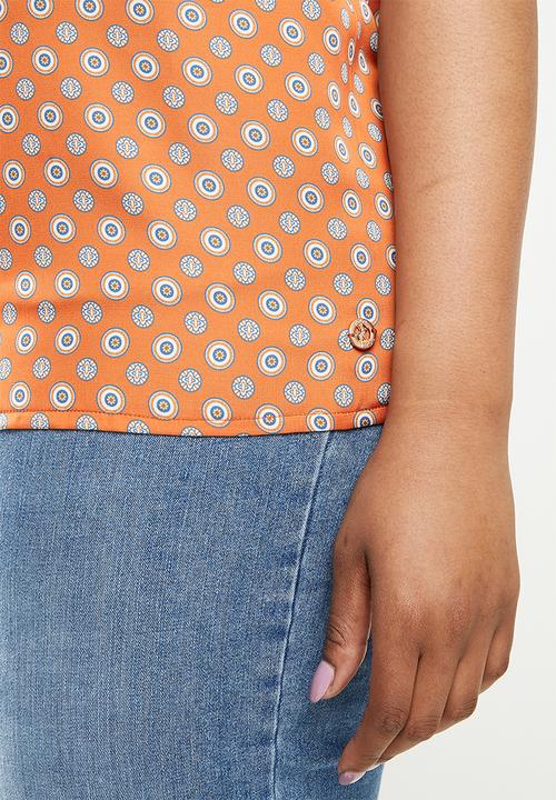 POLO - Plus Camilla short sleeve printed shell blouse - orange 