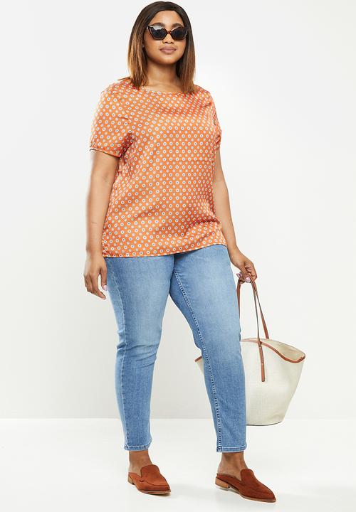 POLO - Plus Camilla short sleeve printed shell blouse - orange 