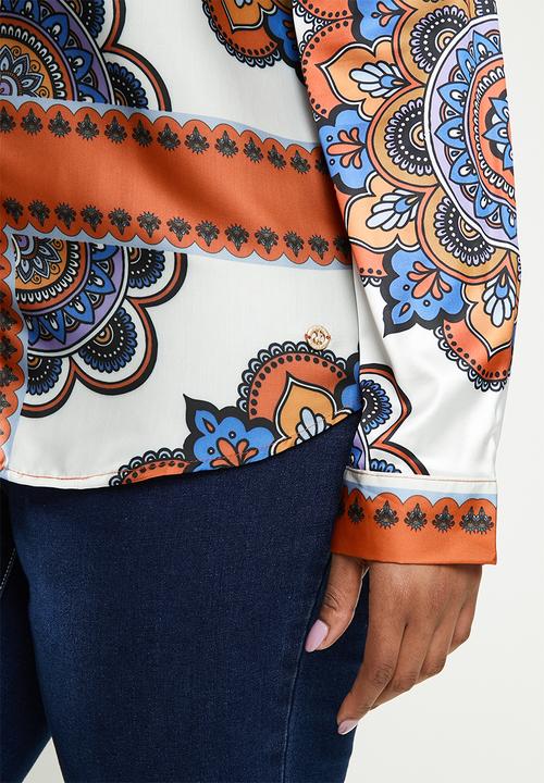 POLO - Plus Sibongile long sleeve printed shirt - orange & blue 