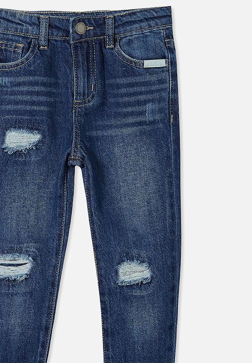 Cotton On - India slouch jean - midnight wash/rips/message