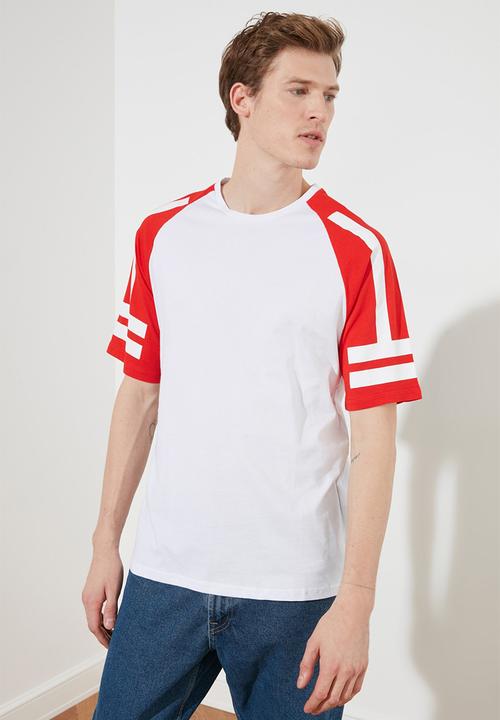 Trendyol - Contrast sleeve tee - white & red