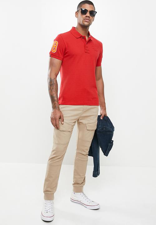 Aca Joe - Mens embossed logo golfer - red 