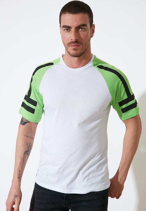 Trendyol - Contrast sleeve tee - white & green