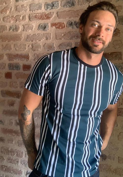 Trendyol - Vertical stripe short sleeve tee - green