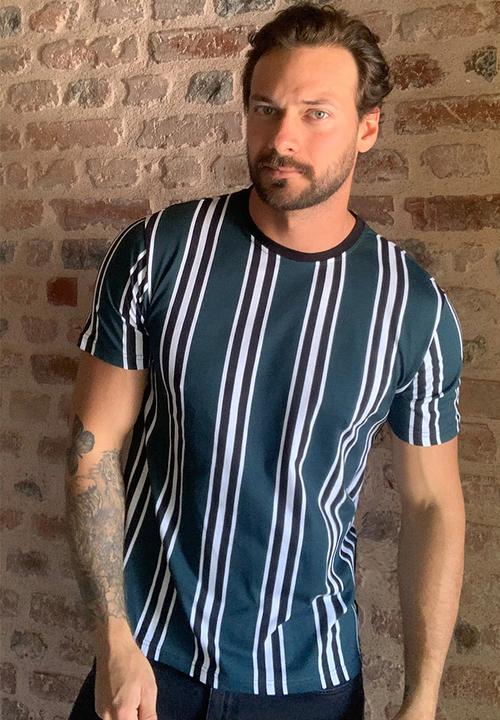 Trendyol - Vertical stripe short sleeve tee - green