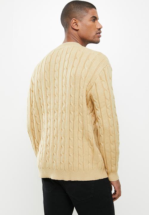 Jonathan D - Oversized high neck cable knit sweater - beige