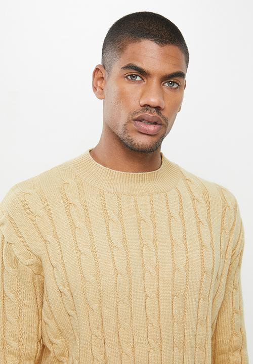 Jonathan D - Oversized high neck cable knit sweater - beige