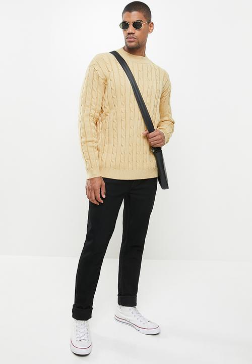 Jonathan D - Oversized high neck cable knit sweater - beige