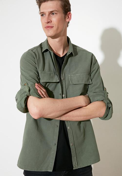 Trendyol - 2 pocket shirt - green
