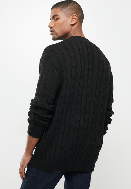 Jonathan D - Oversized high neck cable knit sweater - black