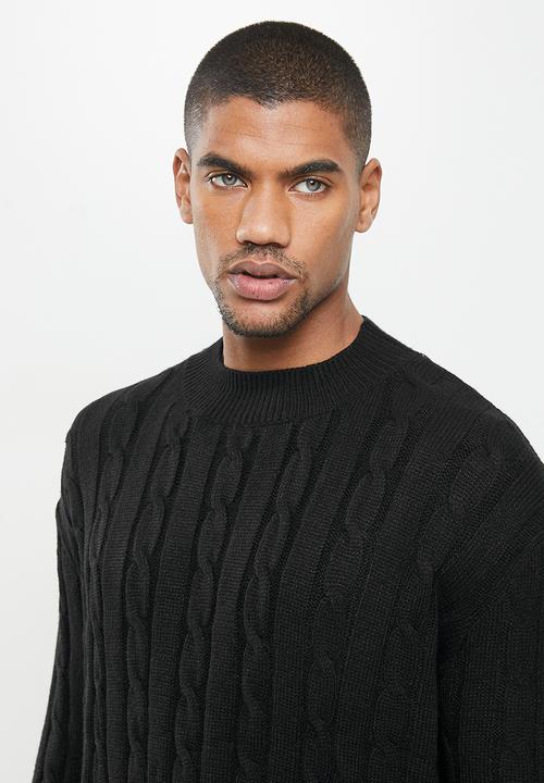 Jonathan D - Oversized high neck cable knit sweater - black