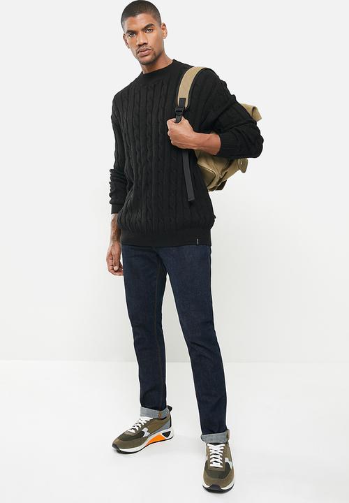 Jonathan D - Oversized high neck cable knit sweater - black
