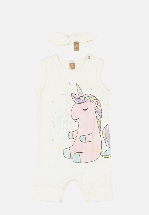UP Baby - Unicorn romper & headband set - off white