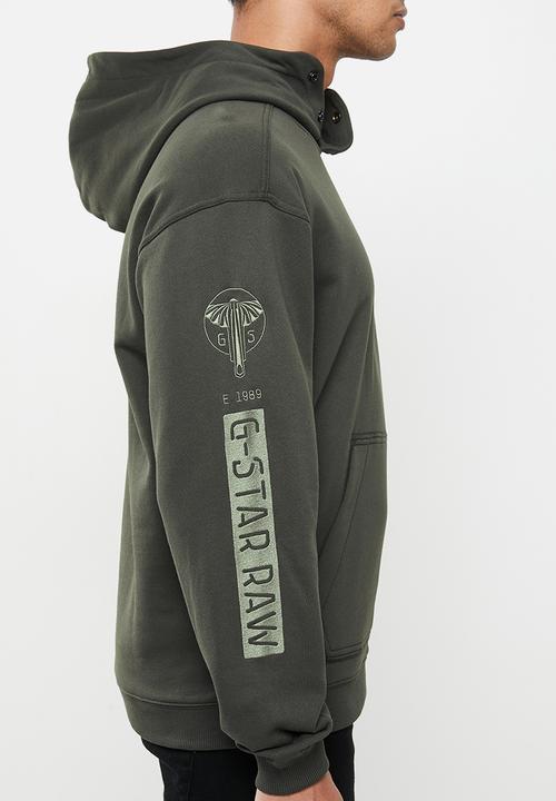 G-STAR - Sleeve graphic hooded sweat  - raven