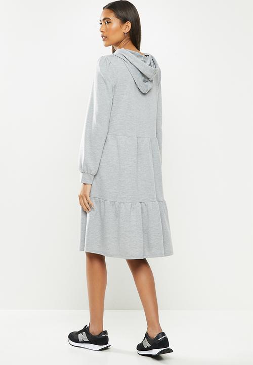 Jacqueline de Yong - Dale long sleeve hood sweat dress - light grey 