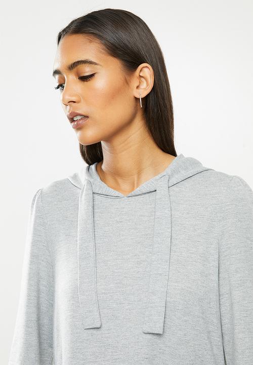 Jacqueline de Yong - Dale long sleeve hood sweat dress - light grey 