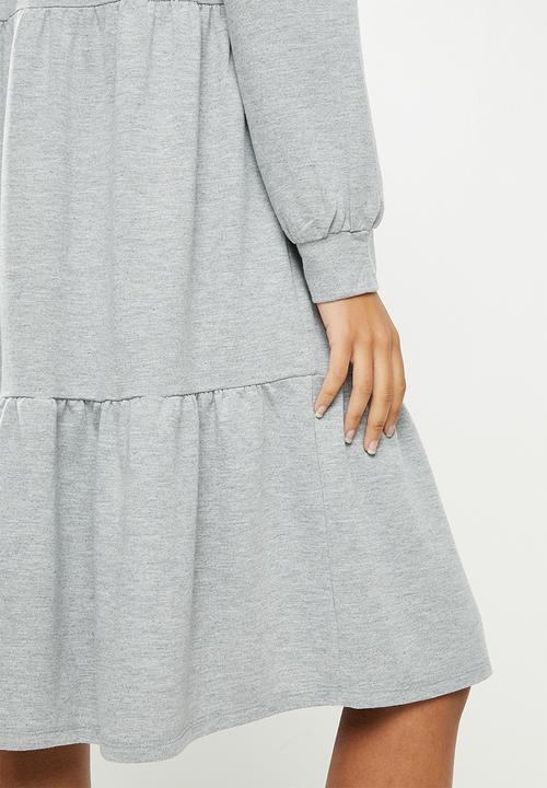 Jacqueline de Yong - Dale long sleeve hood sweat dress - light grey 
