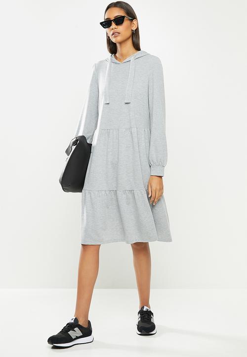 Jacqueline de Yong - Dale long sleeve hood sweat dress - light grey 