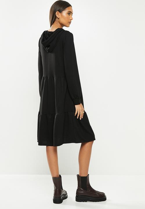 Jacqueline de Yong - Dale long sleeve hood sweat dress - black