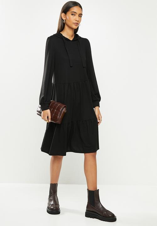 Jacqueline de Yong - Dale long sleeve hood sweat dress - black