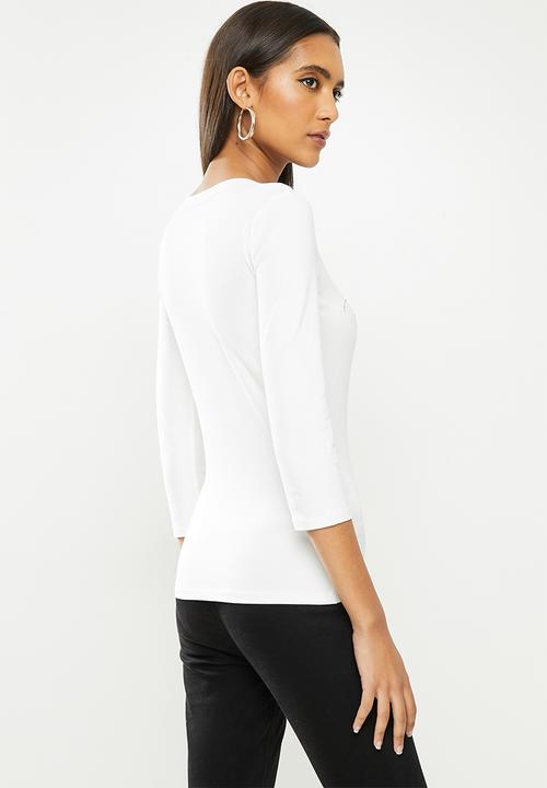 SISSY BOY - Darling dear: transfer, bling logo 3/4 sleeve top - off white