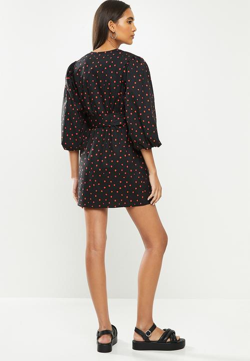 Glamorous - Vneck volume sleeve dress- black
