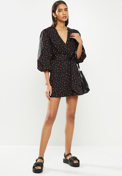 Glamorous - Vneck volume sleeve dress- black