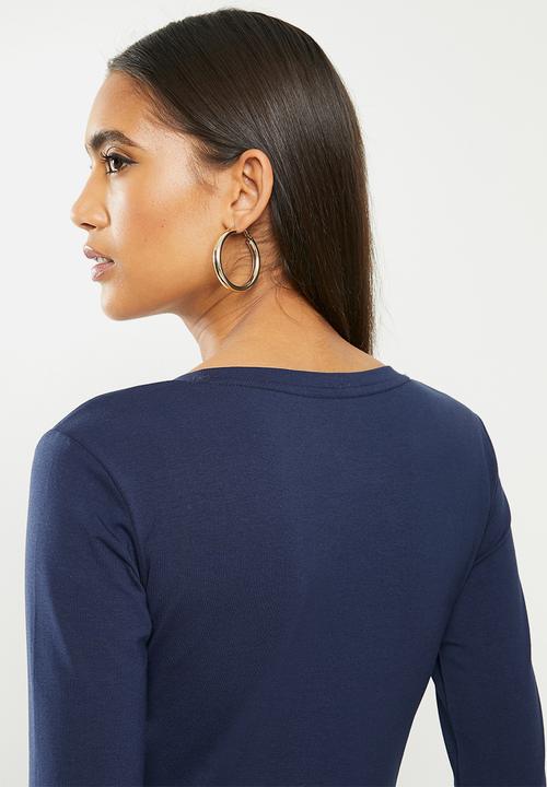 SISSY BOY - Darling dear: transfer, bling logo 3/4 sleeve top - navy