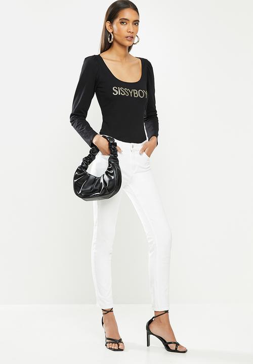 SISSY BOY - Camilla: bardot styled top with bling logo - black