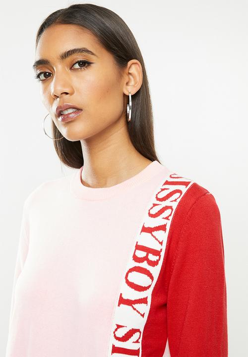SISSY BOY - Rowe: vertical logo branded knit sweat with duo-tones - baby pink
