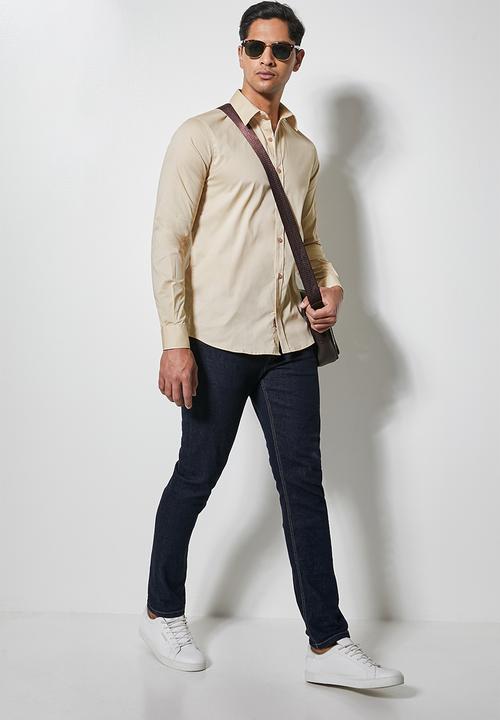 Superbalist - Jos slim fit long sleeve shirt - beige