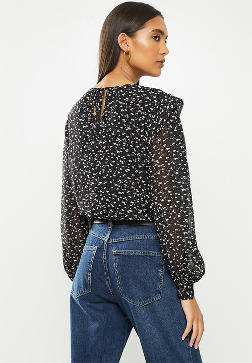 Vero Moda - Perla long sleeve detail top - black 