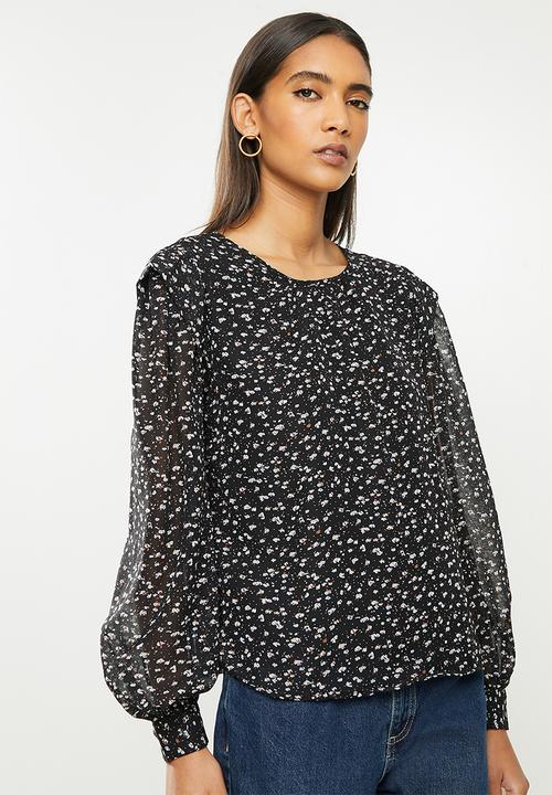 Vero Moda - Perla long sleeve detail top - black 