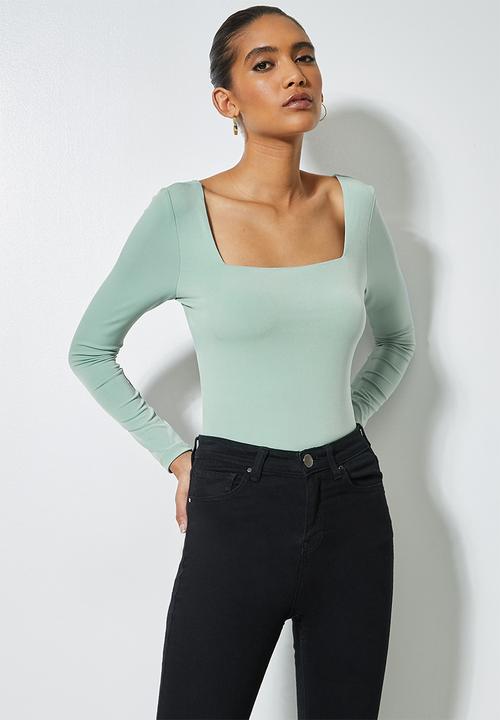 VELVET - Square neck back detail bodysuit - green