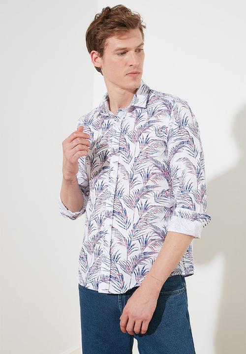 Trendyol - Leaf print long sleeve shirt - white