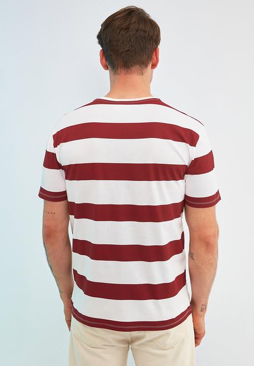 Trendyol - Printed stripe short sleeve tee - burgundy & white 