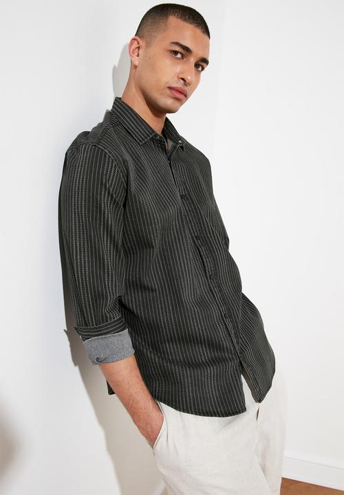 Trendyol - Stripe long sleeve shirt - black