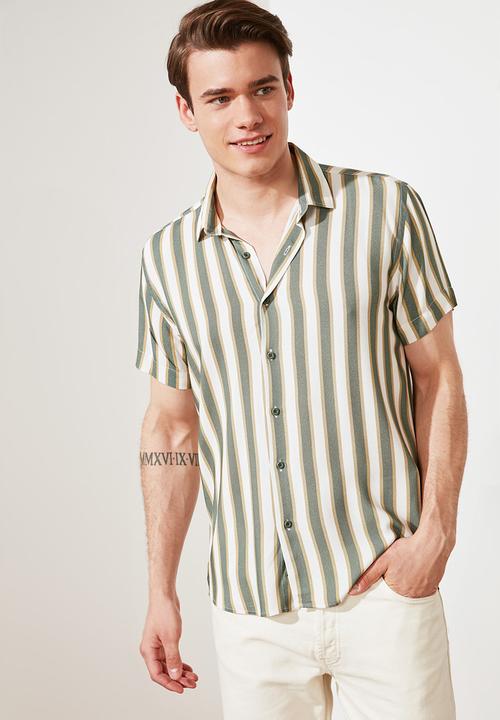 Trendyol - Stripe short sleeve shirt - green 